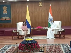 Colombian Vice President & Foreign Minister Marta Lucía Ramírez meets Vice President M Venkaiah Naidu in Delhi. The Colombian Vice President & Foreign Minister is on a four-day visit to India during which she will also meet External Affairs Minister (EAM) Dr S Jaishankar.