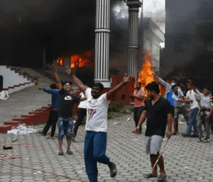 protest nepal fire